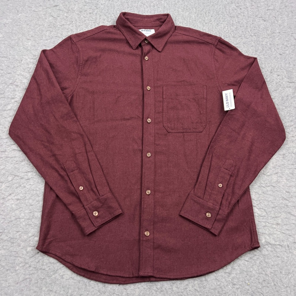 NEW Old Navy Shirt Men's Medium Wine Double-Brushed Flannel Long Sleeve Pockets‎